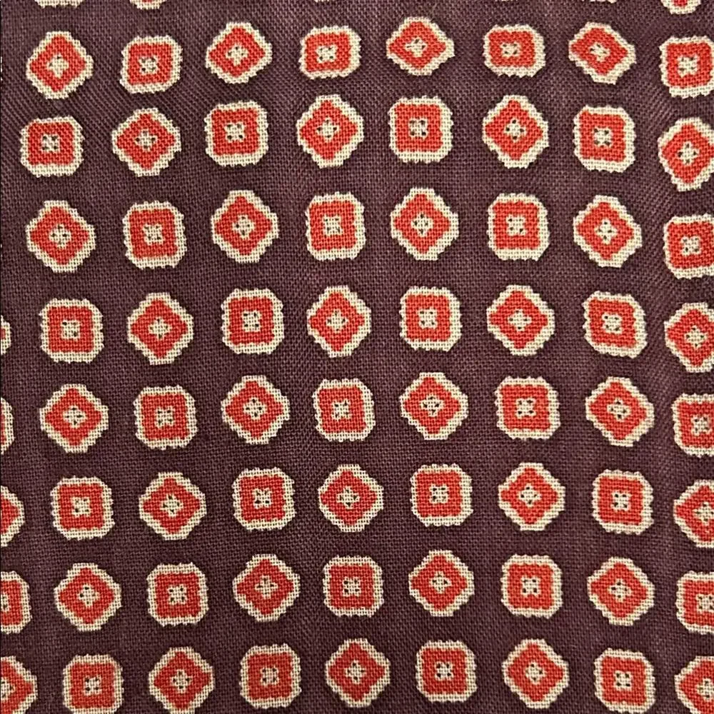 Geometric Patterned Scarf with Fringe, Shades of Brown, Brick, Red and Beige